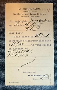 North German Lloyd S. S. UX18 Postal Card M. Rosenbaum General Agent Phila 1905 - Picture 1 of 2