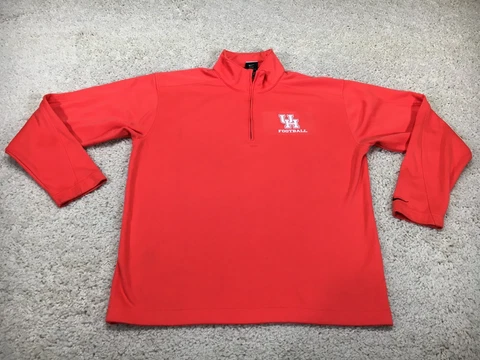 Houston Cougars Sweater Mens Medium Orange Nike 1/4 Zip Sweatshirt Football Logo Cover