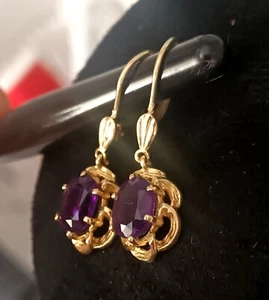 Ohrringe GelbGold 333er 2.63 gramm. Stein Amethyst - Bild 1 von 8