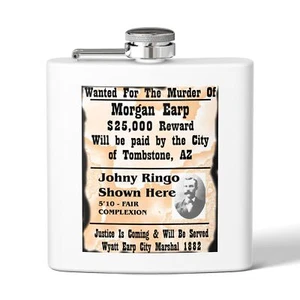 Johnny Ringo tombstone  wanted poster old west Flask 6oz Stainless Steel - Picture 1 of 5