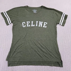 Celine Dion Shirt Womens Large Green Short Sleeve V-Neck - Picture 1 of 11