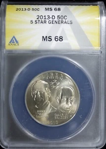 2013-D ANACS MS-68 5 STAR GENERALS COMMEMORATIVE HALF DOLLAR (2430629) - Picture 1 of 4