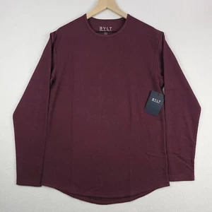 BYLT Shirt Mens Medium Maroon Cotton Blend Thermal Drop-Cut Long Sleeve NWT - Picture 1 of 14