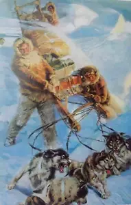 Men , Huskys Dog Sled in Blizzard Vintage art - Picture 1 of 1