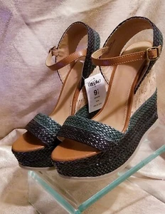 Mossimo strappy black And green tribal wedged Platform heels open toe  - Picture 1 of 5