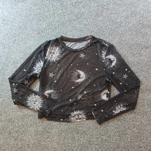 Celestial Top Womens Size Medium Black Sheer Stretch Witchy Gothic Whimsy Layer - Picture 1 of 9
