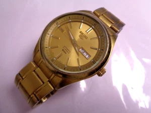 Seiko 5 Sports Mens Watch Automatic Day & Date Gold Dial 7S26-04M0 Transparent - Picture 1 of 9