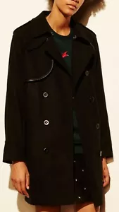 NWT Womens Coach Convertible Trench Coat Jacket Black Multi Wool Blend Size 6 - Picture 1 of 12