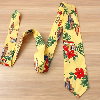 Corbata de cuello tropical para hombre floral amarilla algodón hawaiano verano playa surf HAWAII Foto 1 de 4