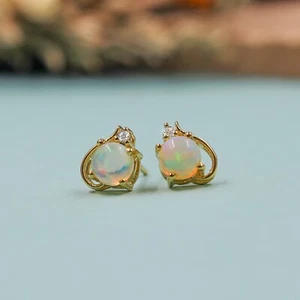 Orecchino Bellissimo In Opale Con Fuoco Di 4Mm In Argento 925 E Oro Giallo Rodio - Foto 1 di 12