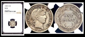 1909-D 10C NGC VF25- BARBER DIME - Picture 1 of 1