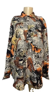 Vintage 80s Men’s Silk Club Washable Silk Animal Print Button Up Shirt - Picture 1 of 7