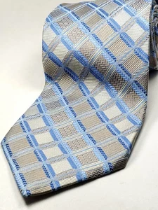 STACY ADAMS 65" extralange handgefertigte Krawatte aus 100 % Seide beige braun blau gold NEU - Bild 1 von 4