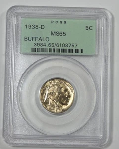 1938-D Buffalo Nickel CERTIFIED PGSC MS 65 5c ~ Old Green Holder - Picture 1 of 4