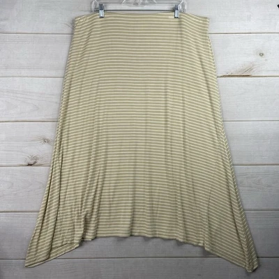 J Jill Midi Skirt XL Beige White Stripe Elastic Waist Pull On Stretch Asymmetric - Image 1 of 4