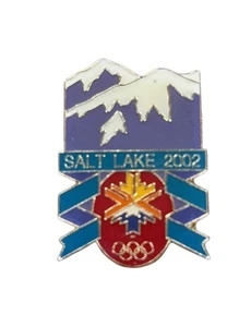 2002 Salt Lake City Olympic Pin Logo Rings w/ snow capped mountains New on card - Picture 1 of 5