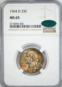 Washington Quarter 25C 1964-D NGC MS65 CAC - ¡TONIFICADO! - Imagen 1 de 5
