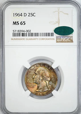 1964-D Washington Quarter 25C NGC MS65 CAC - TONED! - Image 1 of 4