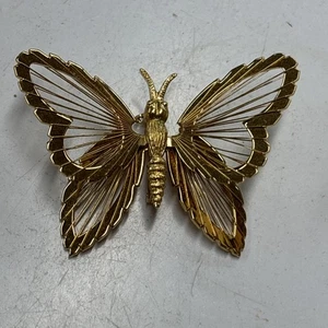 VINTAGE NACHLASS SIGNIERTE MONET SCHMETTERLING GOLDFARBENE BROSCHE 2”x1-1/2” - Bild 1 von 14