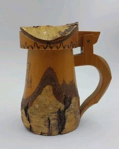 Taza de piedra cerveza abedul ciervo alce tallada a mano alemana vintage corteza de árbol arte en madera - Imagen 1 de 13