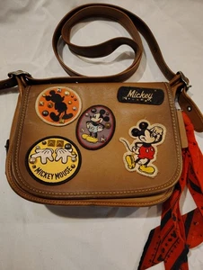 Disney X Coach Mickey Mouse Patches Patricia Brown Leather Purse w/ Bandana Used - Picture 1 of 18