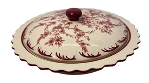 Plato de pastel de porcelana floral rojo Cracker Barrel con tapa diseño CKB2 - Imagen 1 de 7