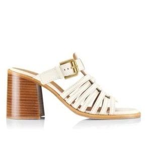 Sandalia de cuero See by Chloe Cila para mujer talla 9 tacón bloque hebilla enjaulada mula - Imagen 1 de 8