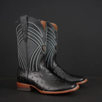 MEN'S PATRON WESTERN OSTRICH PRINT SQUARE TOE RANCHERS BOOTS HAND MADE BOTAS - Image 1 of 2