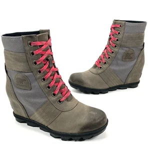 Sorel Lexie grau Leder Keilabsatz Damen Stiefel Größe 9,5 NL3046-052 NEUWERTIG - Bild 1 von 15