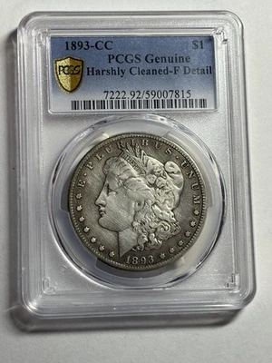 1893 CC MORGAN SILVER DOLLAR PCGS F DETAILS LOW MINTAGE KEY DATE - Image 1 of 4