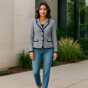Talbots blau weiß Tweed gefüttert Hahnentritt 3 Knöpfe Blazer Karrierekleidung Größe 10 - Bild 1 von 9