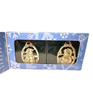 Longaberger Snow Friends, Set of 2 Pewter Snowmen Ornaments, New Snowball Flurry - Picture 1 of 14