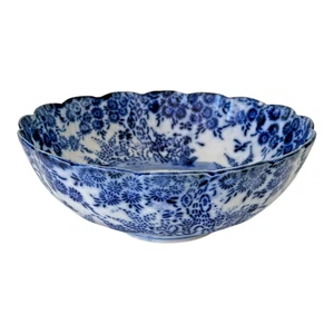 Antike chinesische blau weiße Transferware Porzellan Schale - gewellter Rand - Bild 1 von 12