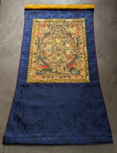 Antico finissimo dipinto Thangka WHEEL OF LIFE, ruota della vita in broccato dal Nepal - Foto 1 di 4