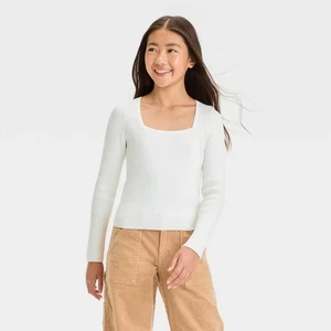 NWT: Girls' Ribbed Square Neck Sweater - Art Class™ White L (10-12) - Picture 1 of 1