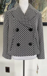 Anne Klein Giacca Cappotto Doppiopetto Crop Donna Tg 14 Bianco Nero Geometrico - Foto 1 di 19
