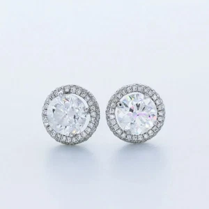 Massive 14K Weißgold Ohrstecker Halo 2,52 Karat rund natürlicher Diamant H SI1 - Bild 1 von 5