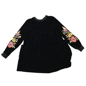 Vestido Free People Mia Negro Bordado Floral Terciopelo Talla XS  - Imagen 1 de 8