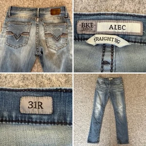 BKE Alec Mens Jeans 31x31 Straight Leg Blue Faded Whiskers Stretch - Picture 1 of 19