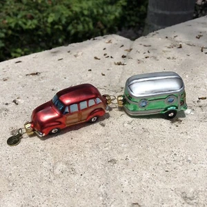 Dept 56 Woody Wagon Car I enlatado jamón viaje Shasta caballo remolque adorno de vidrio - Imagen 1 de 12