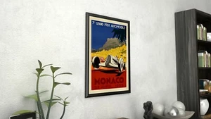 Póster de coche de carreras vintage Giclee de lona enmarcada 1935 de Mónaco Grand Prix - Imagen 1 de 6