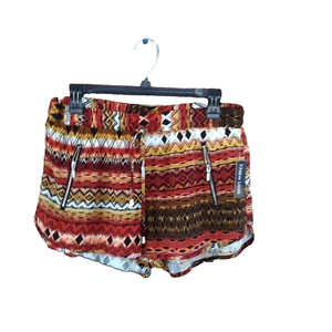Pantaloncini corti junior large neri stampa multi tribale leggeri zip cravatta davanti nuovi con etichette - Foto 1 di 2