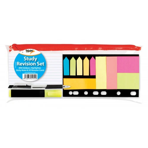 Study Revision Set In Pencil Case Sticky Notes Revision Cards Pen Tiger 301954