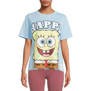 Nickelodeon Spongebob SquarePants Juniors\' Cloud Wash Knit T-Shirt Blue Medium - Picture 1 of 3