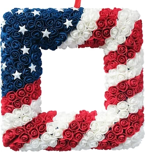 18 Inch Patriotic Red White Blue Large Size Square Shape Flower Wreath - Picture 1 of 6