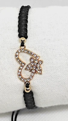 Handgeknüpftes Schwarzes Makramee Armband mit Strassherz Verstellbares Armband - Bild 1 von 2