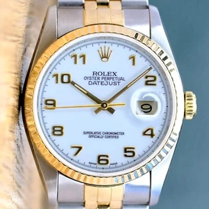 ROLEX DATEJUST 16233 UNISEX WATCH WHITE ARABIC DIAL 18 K FLUTED TWO-TONE JUBILEE - Picture 1 of 4