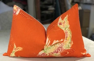 ONE RALPH LAUREN TANGERINE "KOI" ENGLISH COTTON PRINT CUSTOM BOLSTER PILLOW - Picture 1 of 2