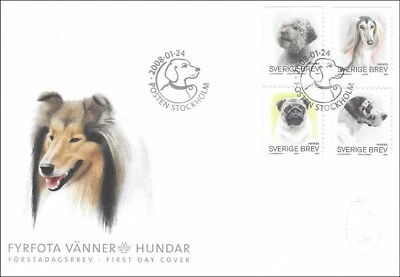 Greyhound Saluki Gran Danés Pug Mops Romagnolo Lagotto Dogs Suecia FDC 2008 Foto 1 de 2