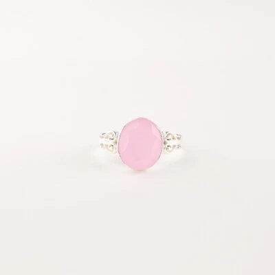 Anillo llamativo de plata maciza 925 con piedras preciosas de calcedonia rosa regalo para mujer Foto 1 de 4
